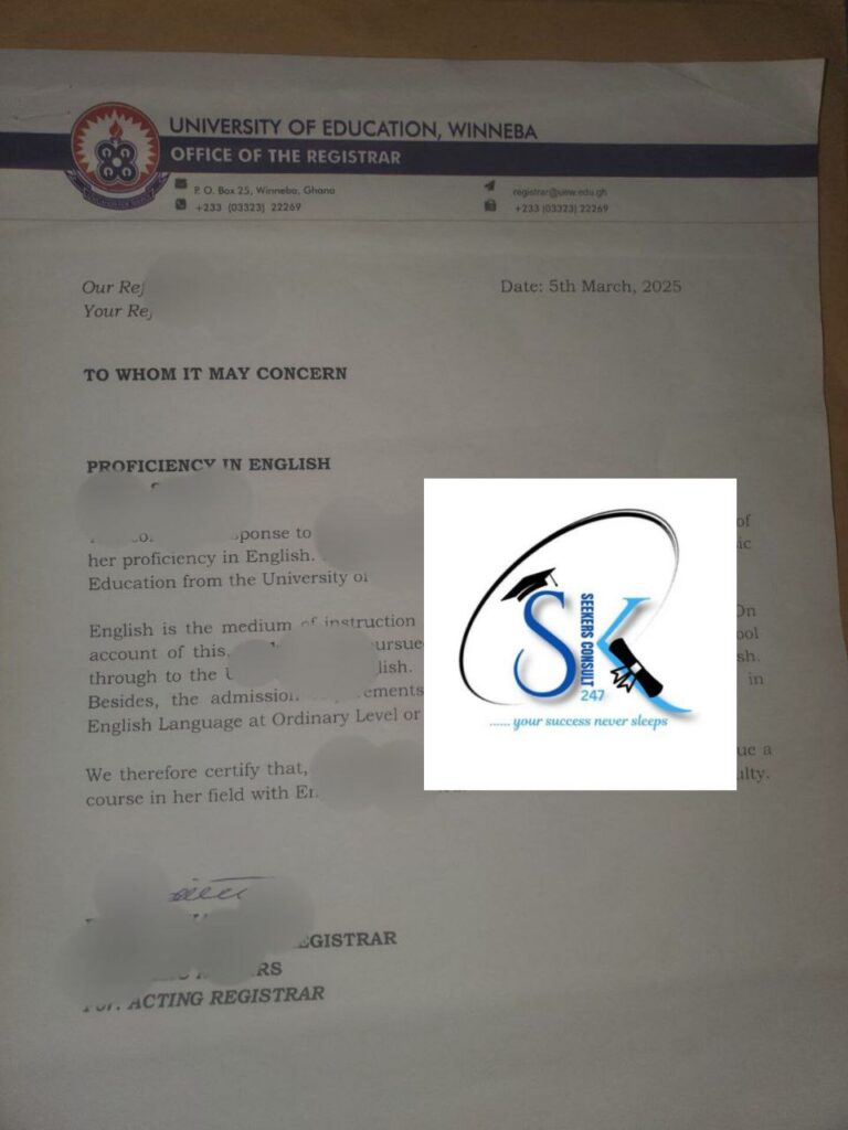 UEW English Proficiency Letter Apply