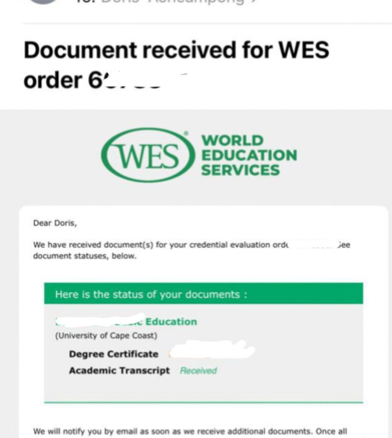 UCC transcript Request to WES