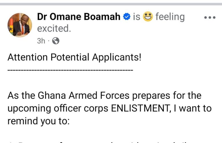 The Minister for Defence, Dr. Edward Omane Boamah, Issues Warning to Upcoming Ghana Armed Forces Officer Corps Enlistment"