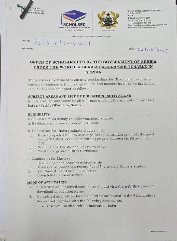 Scholarship Opportunities for Ghanaian Students to Study in Serbia (2025/2026 Academic Year)