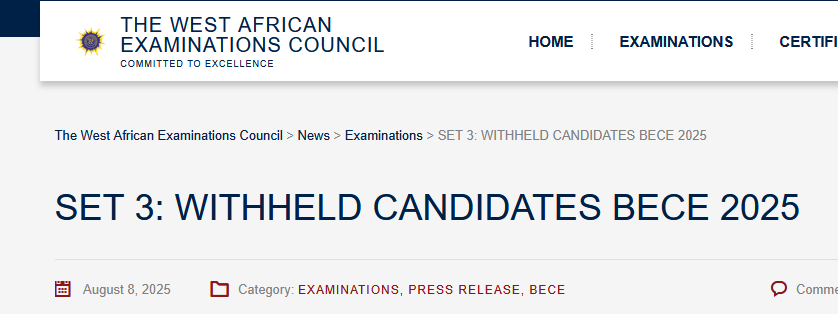 2025 BECE Results Update: WAEC Ghana Releases Withheld Candidates List